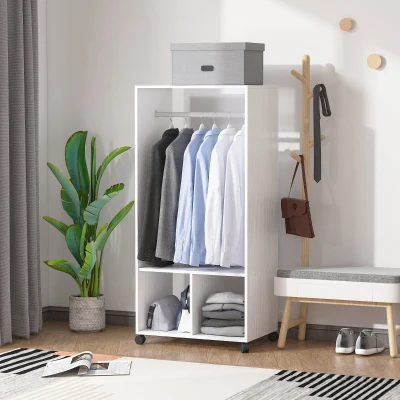 HOMCOM Mobile Wardrobe with Shelves White 2-in-1