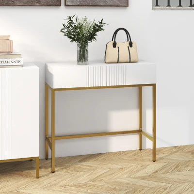 HOMCOM Consolle da Ingresso con 2 Cassetti e Gambe Dorate Bianco
