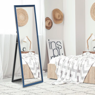 HOMCOM Espejo de Cuerpo Entero 150x50 cm con Marco en Terciopelo y Soporte para Salón Dormitorio Azul