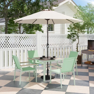 Outsunny Set da Giardino Tavolo e 4 Sedie con Braccioli Verde