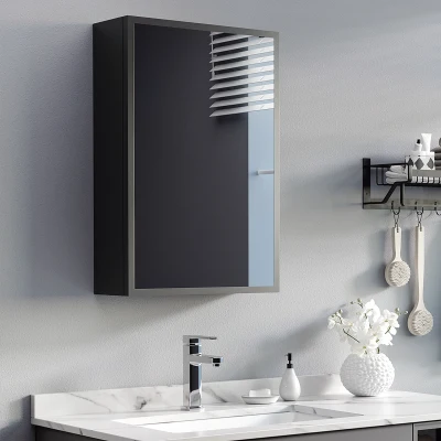 kleankin Spiegelschrank, 3 Regalfächer, weiche Scharniere, Stahlgehäuse, schwarz, 40 x 15 x 60 cm