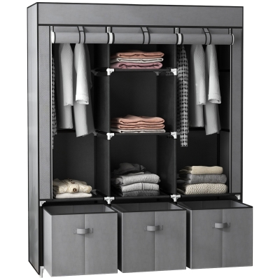 HOMCOM Portable Fabric Wardrobe with Shelves & Drawers Dark Grey 125x43x162.5cm