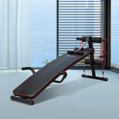HOMCOM Banco de Abdominales Altura Ajustable Banco de Musculación Multifuncional para Fitness Entrenamiento de Espalda Abdominal Piernas Carga 120kg con 2 Cuerdas y 1 Tirador de Resorte