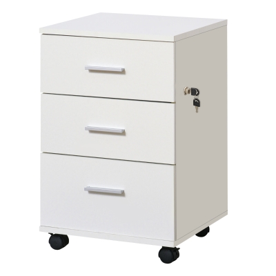 Vinsetto Cajonera Oficina con Cerradura y Ruedas Giratorias 3 Cajones Compacta 40x40x61,5 cm Blanco