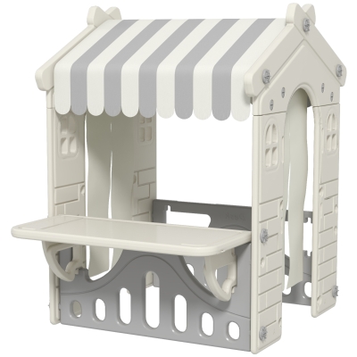 AIYAPLAY Kinder-Spielhaus mit dekorierten Fenstern, gewölbten Türen, Servierstation, 108x80x111 cm, Creme