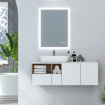 kleankin Espejo de Baño con Luces LED 70x50 cm Antivaho con Luces Retroiluminado 3 Colores Función de Memoria Interruptor Táctil