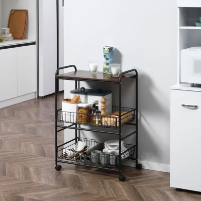 HOMCOM Carrello da cucina 60cm x 38cm x 85.5cm Marrone Rustico