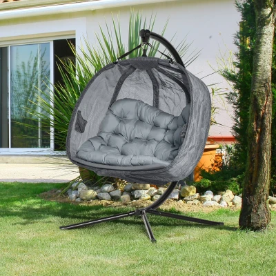 Outsunny Double Hanging Egg Chair Swing Hammock Grey
