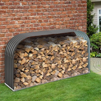 Outsunny Brennholzregal Holzregal, wetterbeständig, Stahl,  212 cm x 46 cm x 112 cm, Grau