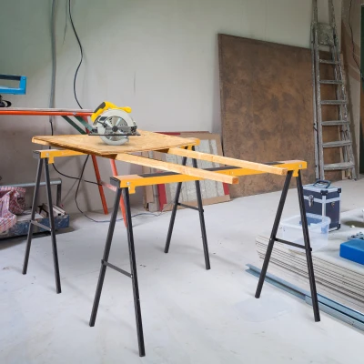 Homcom Lot 2 Tréteaux Métal Pliables 100x50x76cm Noir/Jaune