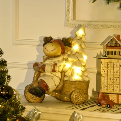 HOMCOM Weihnachtsdeko, Rentier mit Weihnachtsbaum, warme LED-Beleuchtung, Batteriebetrieb, In- und Outdoor, 44 cm