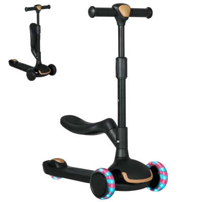 AIYAPLAY Patinete para Niños 2 en 1 con Altura Ajustable Ruedas Brillantes para +18 Meses Carga 50kg 58x31x64-79cm Negro
