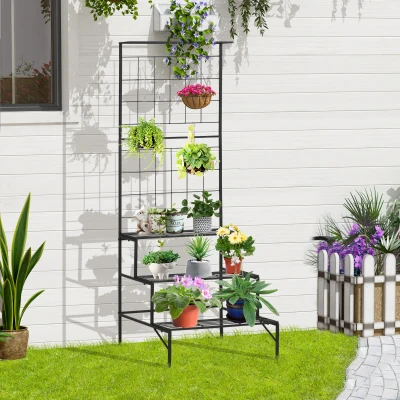 Outsunny Scaffale per piante 60cm x 53.5cm x 159.5cm Nero