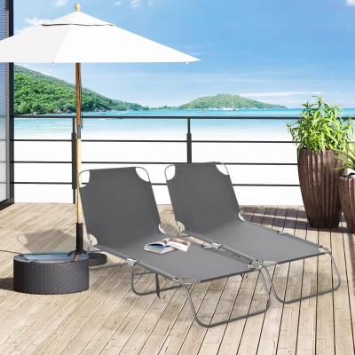 Outsunny Transat Pliable Métal Polyester Gris Dossier Réglable