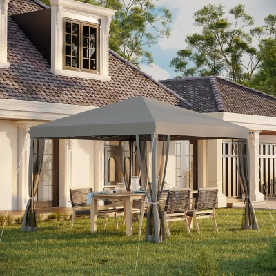 Outsunny Faltpavillon, Faltzelt mit Seitenwänden inkl. Tragetasche, Gartenpavillon, Metall, Oxfordstoff, 3 x 3 m, Hellgrau