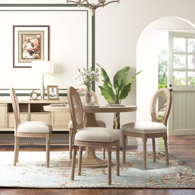 HOMCOM 4 Chaises Médaillon Louis XVI Bois Patiné