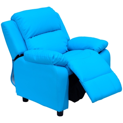 HOMCOM Kids Recliner Armchair PU Leather Look with Storage Blue