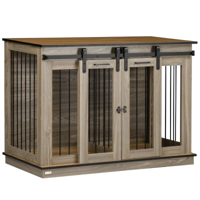 PawHut Hundebox mit 2 Türen, Transportbox für Hunde, rustikales Design, verriegelbar, Braun