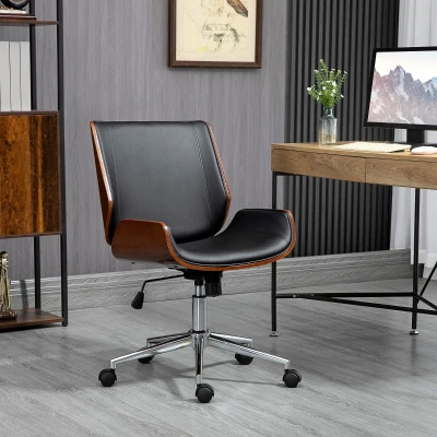 Vinsetto Silla de Oficina Giratoria de PU con Altura Ajustable Función de Inclinación y Ruedas 51x65,5x82-92 cm Negro