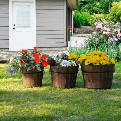 Outsunny Vaso secchiello per piante 44cm x 44cm x 33cm Legno carbonizzato