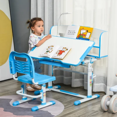HOMCOM Banco Scuola Bambini 6-12 Anni con Luce LED e Leggio Azzurro
