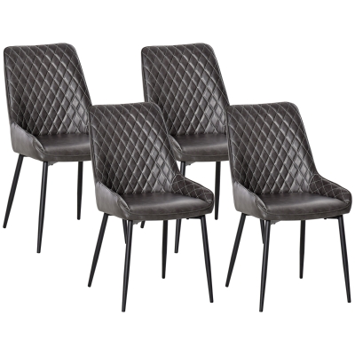 HOMCOM Retro Dining Chair Set of 4 Metal Legs Grey