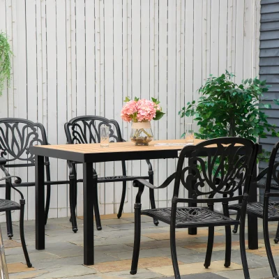 Outsunny Gartentisch für 6 Personen Esstisch Aluminiumtisch Gartenmöbel Loungemöbel pflegeleicht Kunststoff Natur+Schwarz 140 x 90 x 74 cm