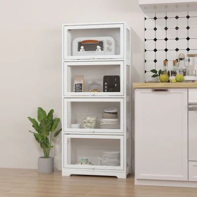 HOMCOM Vitrina Coleccionista de 4 Niveles con Puertas Abatibles Anti-vuelco Vitrina para Estudio Dormitorio 59x30x139 cm Blanco(m-6)