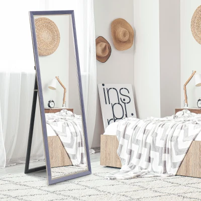 HOMCOM Espejo de Cuerpo Entero 150x50 cm con Marco en Terciopelo y Soporte para Salón Dormitorio Gris