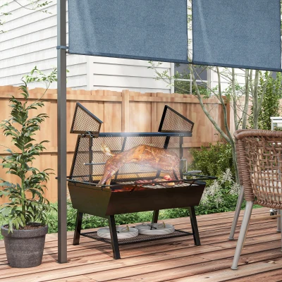 Outsunny 3-in-1 Barbecue Grill Fire Pit with Cover
