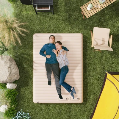 Outsunny Double Inflatable Mattress with Pump - White