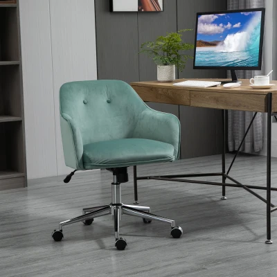 Vinsetto Schreibtischstuhl mit Knopfheftung, höhenverstellbar, Wippfunktion, Samtoptik, 61 cm x 59 cm x 90,5 cm, Türkis