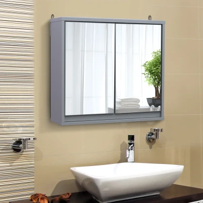 Armoire murale miroir salle de bain 2 étagères gris