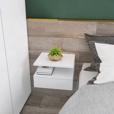 HOMCOM Juego de 2 Mesitas de Noche Flotantes Mesitas de Noche Colgantes con 1 Cajón y Estante Abierto para Dormitorio 35x32x22,5 cm Blanco(m-5)