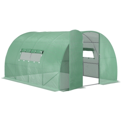Outsunny Serre de Jardin Tunnel 12 m² 4L x 3l x 2H m Acier galvanisé renforcé + PE Haute densité fenêtres Porte Vert