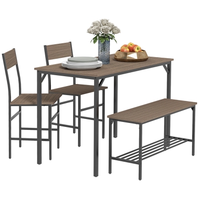 HOMCOM 4-Piece Dining Set with Table, Chairs & Bench