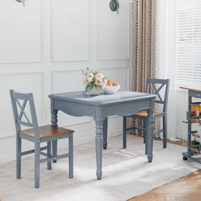 HOMCOM Dining Chairs Set of 2 Pine Wood Grey