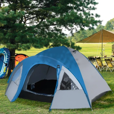 Outsunny Tenda da Campeggio 2 Posti con Tasche e Gancio Blu