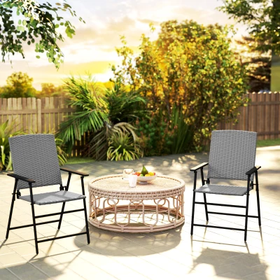 Rattan Chair Set 58cm x 61cm x 94cm Grey