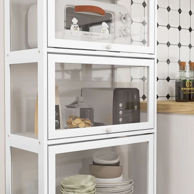 HOMCOM Vitrina Coleccionista de 4 Niveles con Puertas Abatibles Anti-vuelco Vitrina para Estudio Dormitorio 59x30x139 cm Blanco(m-8)