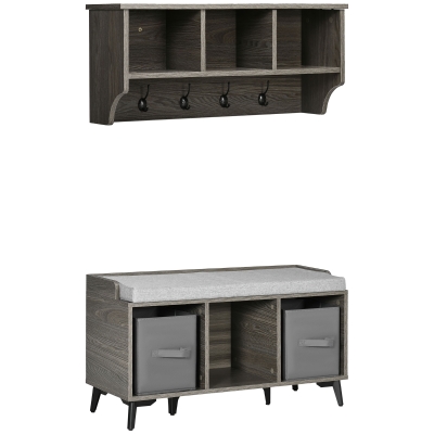 HOMCOM Banc à Chaussures et Porte-manteau Gris avec Rangement