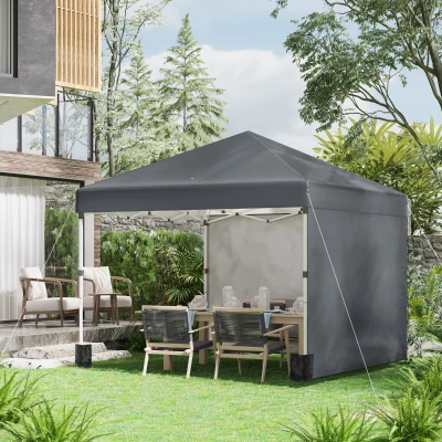 Outsunny Faltpavillon, 2 Seitenwände, höhenverstellbar, mit Transporttasche, rostfreies Stahlgestell, 3x3 m, Dunkelgrau
