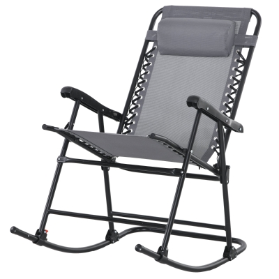 Outsunny Outdoor Schaukelstuhl, wetterfest, klappbar, mit Kopfkissen, bis 120 kg, Hellgrau