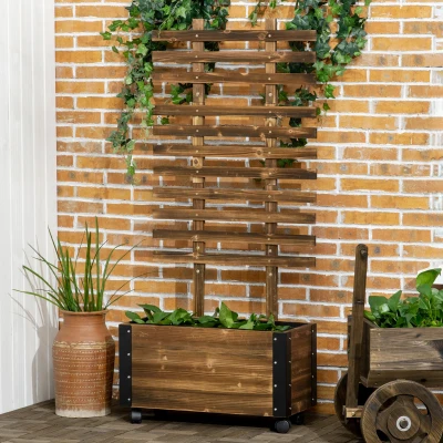 Outsunny Jardinera con Ruedas Enrejado Tela no Tejida y Esquinas Metálicas de Doble Capa 65x31x147 cm Carbonizado