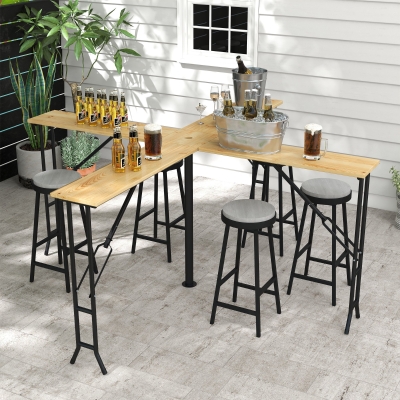 Outsunny Picknicktisch, Outdoor Klapptisch, bis 20 Personen, wetterfest, Metall, Tannenholz, 2,4x2,4x1m, Natur/Schwarz