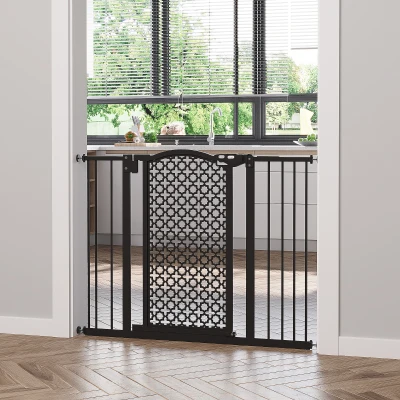 PawHut Pet Safety Gate Auto Close Double Locking Black 74-105cm