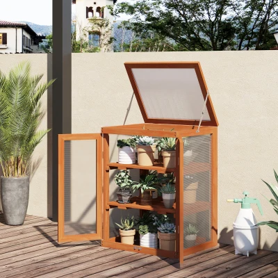 Outsunny Mini Serre Bois 3 Niveaux 58x44x78cm