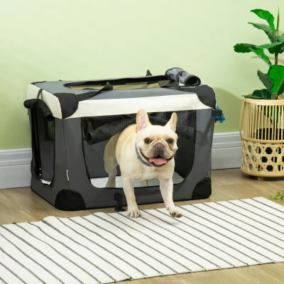 PawHut Foldable Pet Carrier with Cushion 60cm Grey