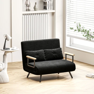 HOMCOM Divano Letto con Schienale Regolabile in 5 Livelli Nero