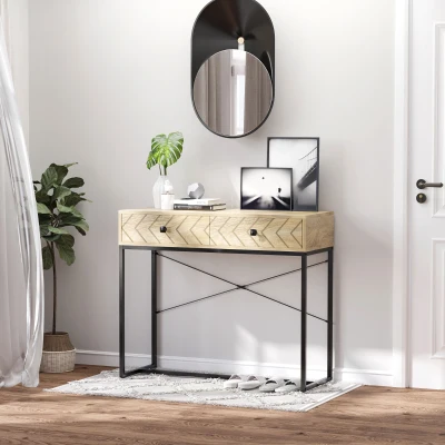 HOMCOM Tavolo consolle 90cm x 35cm x 76cm Color Legno, Nero